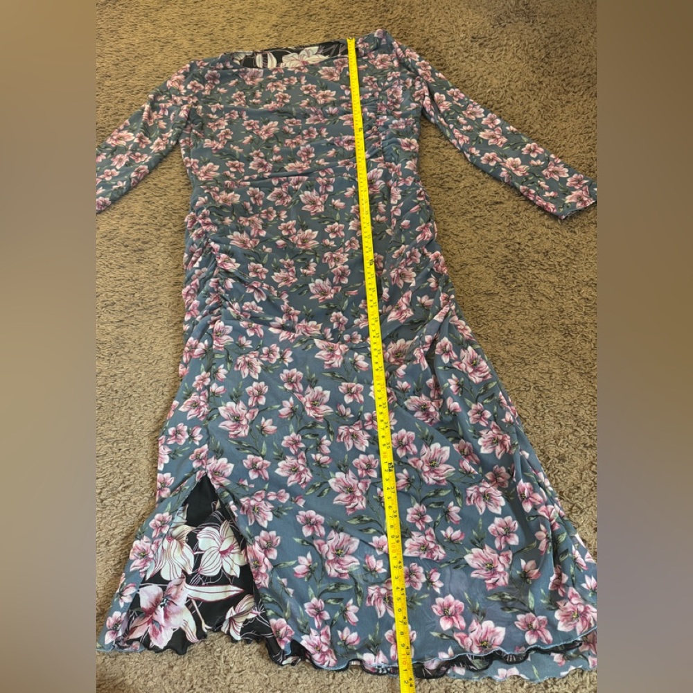 White House Black Market Floral Black Gray Pink Reversible Mesh Dress Ruched M - Picture 7 of 9